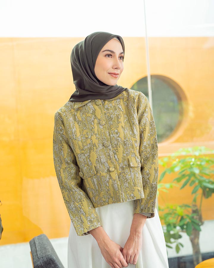 Heaven Lights - Shazia Crop Blazer - Women's Jaquard Crop Blazer